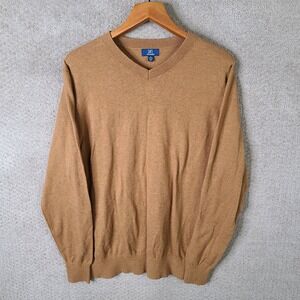 George Sweater Mens Medium Brown V Neck Pullover Cotton Blend Long Sleeve Casual